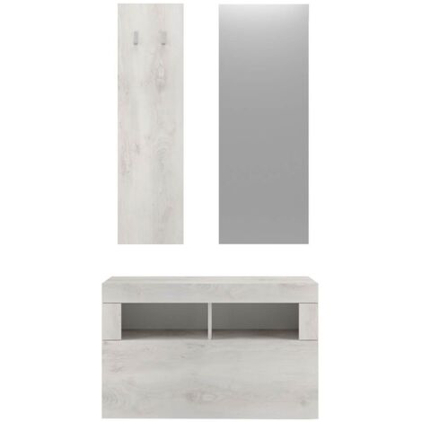 ROVICA - Meuble à chaussures avec miroir et portemanteau muraux aspect bois blanchi
