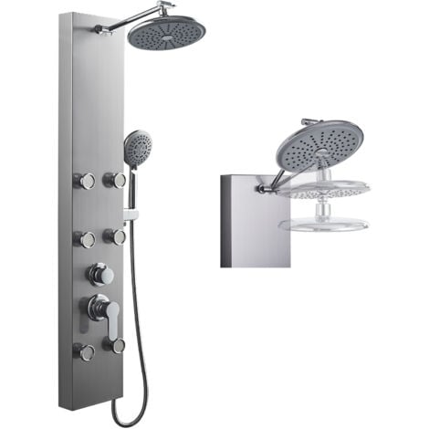 ROVOGO Panneau Colonne de Douche Hydromassante avec 6 Jets de Massage Haute Pression, Anti Calcaire Douche Pluie et Douchette, Acier Inoxydable 304 Colonne de Douche avec Robinetterie, Brossé