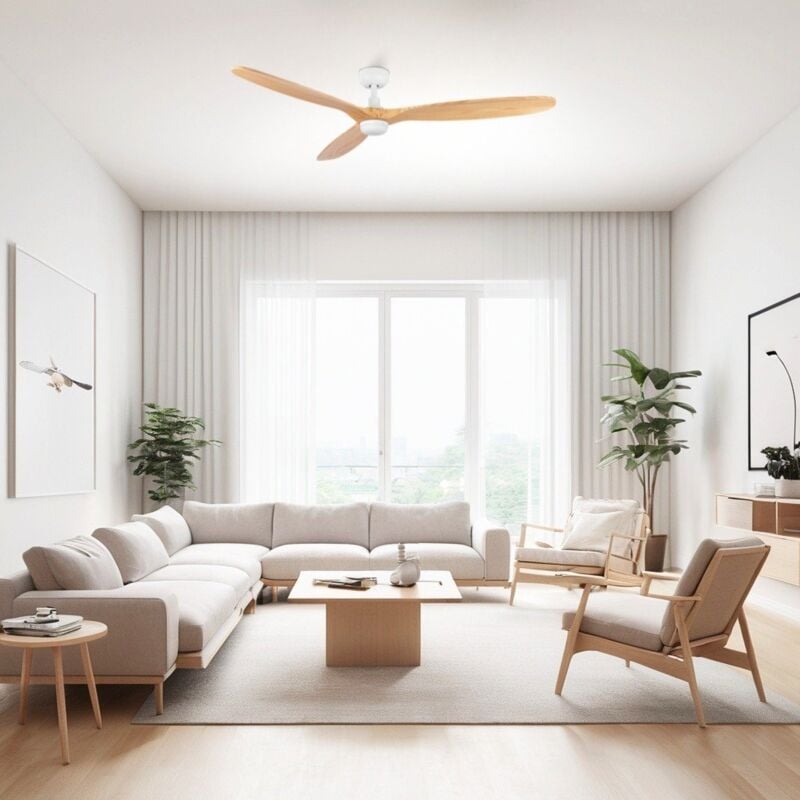 Ventyly - rowind l Ventilateur de Plafond Blanc/Pin avec Lumière Ø152 cm