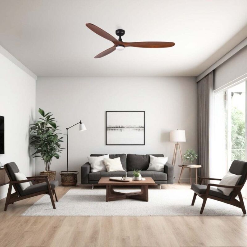 Ventyly - rowind l Ventilateur de Plafond Noir/Noyer Foncé avec Lumière Ø152 cm