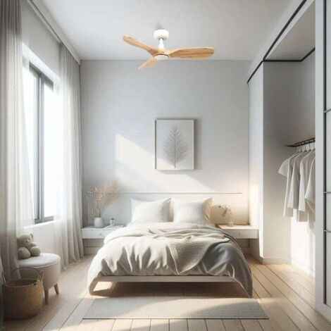 ROWIND Ventilador blanco/roble sin luz Ø90 wifi