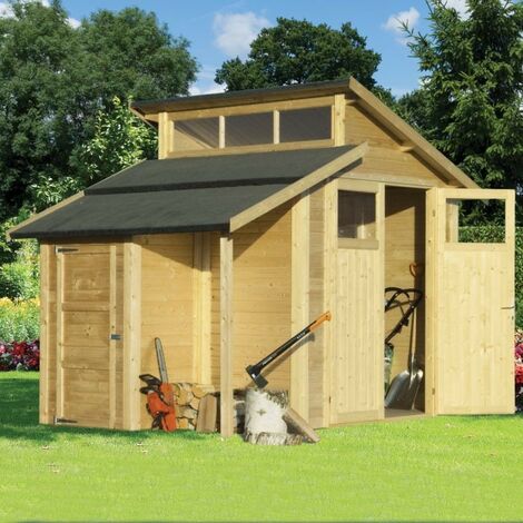 Rowlinson 7x10 Wooden Skylight Garden Shed + Lean To Store Storage Natural