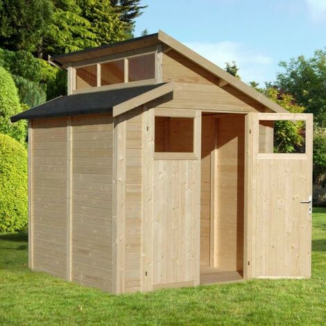 Rowlinson 7x7 Wooden Skylight Pent Garden Shed Storage Double Doors Natural