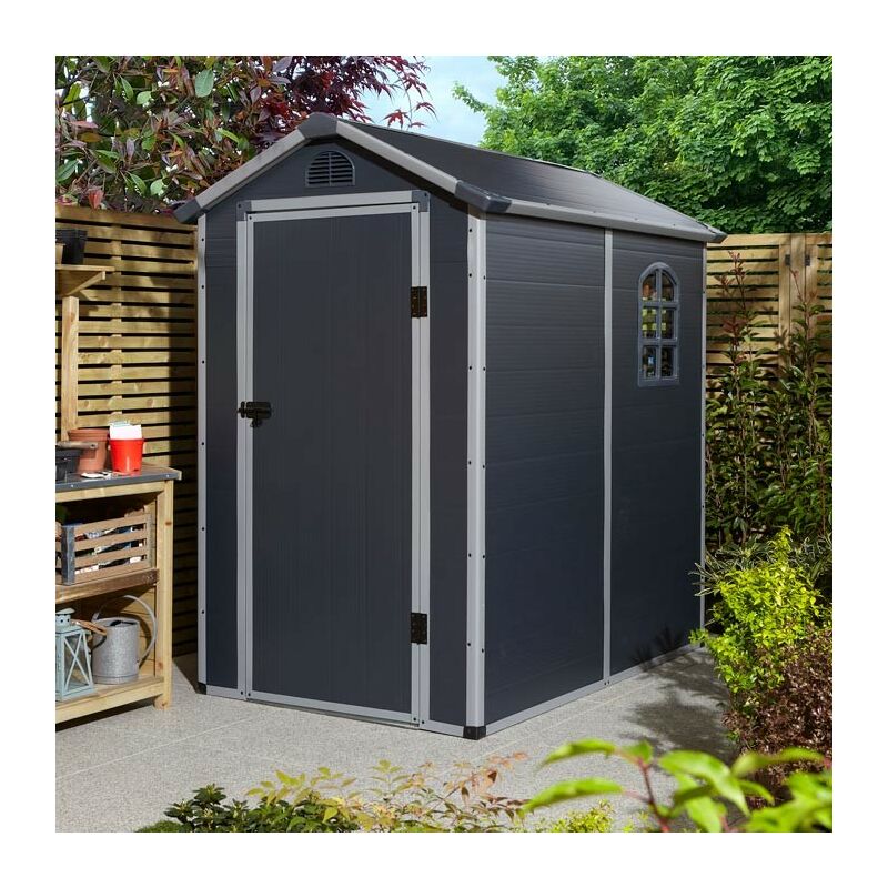 Rowlinson - Airevale 6x4 Dark Grey Apex Shed Plastic Garden Storage Lockable