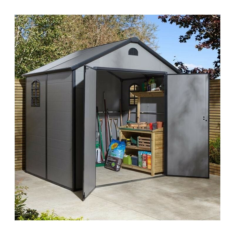 Rowlinson Airevale 8x6 Light Grey Apex Shed Plastic Garden Storage Lockable