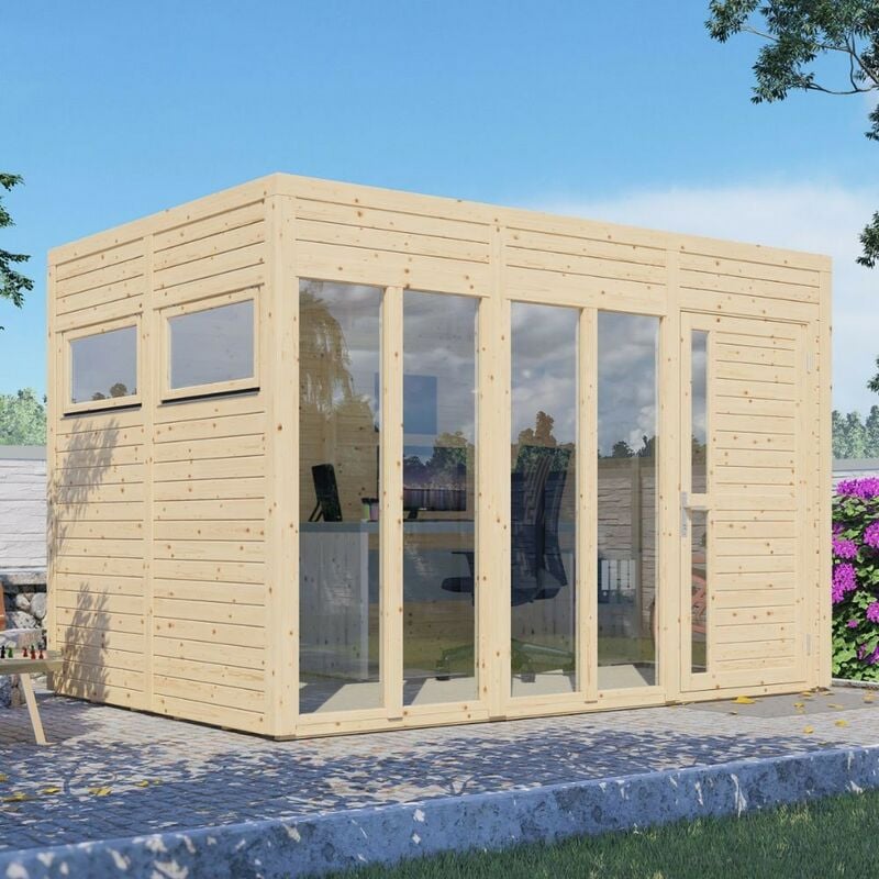 Image of Bertilo Garden Cubus 3 Home Office Studio Wooden Summer House Natural - Rowlinson