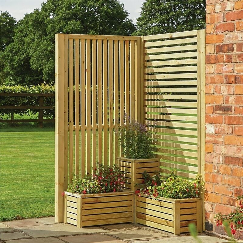 Image of Garden Creations Corner Wooden Planter Panel Fence Set - Rowlinson