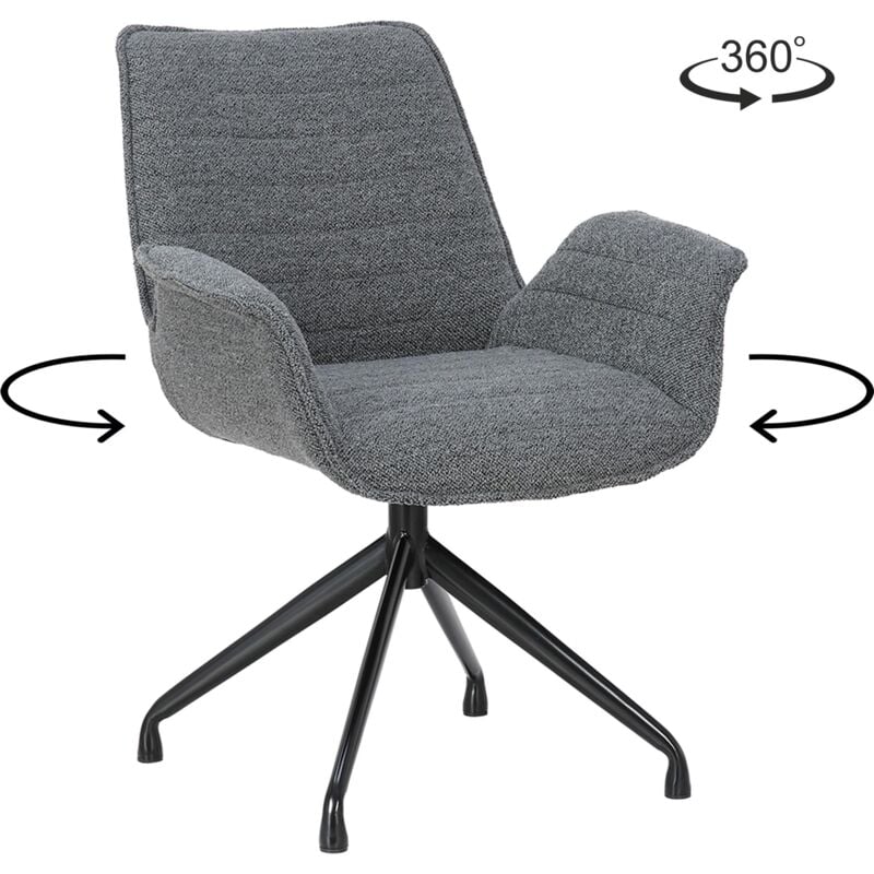 Mobilier Deco - roxane - Chaise pivotante tissu bouclette gris foncé piètement en métal noir