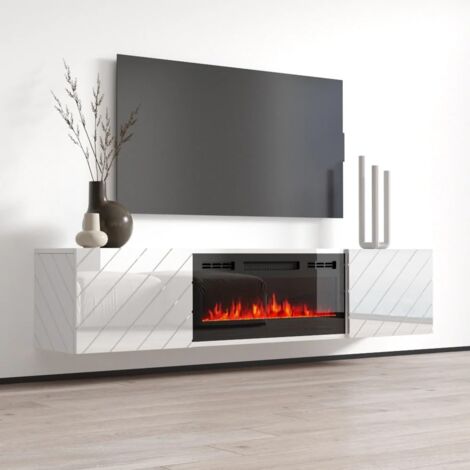 Roxy TV-Schrank mit elektrischem Kamin schwarz cm183x35x38h weiß glänzend