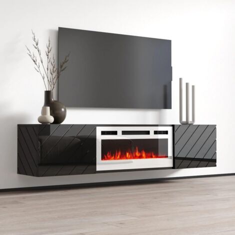 Roxy TV-Schrank mit elektrischem Kamin weiß cm183x35x38h schwarz glänzend