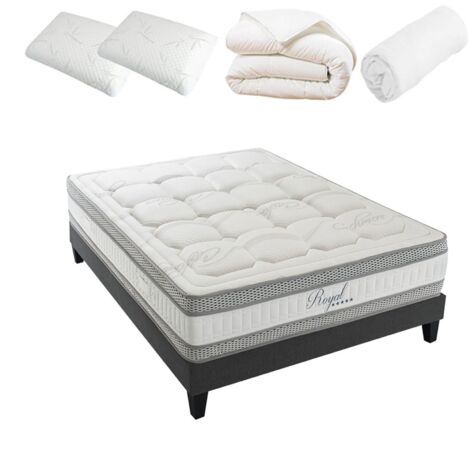 ROYAL 5 - Matelas mémoire de forme + sommier + accessoires Blanc 140x190 cm