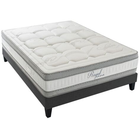 ROYAL 5 - Matelas mémoire de forme + sommier bois mi-ferme Blanc 140x190 cm