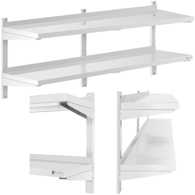 Royal Catering - tagère Murale Flottante Métal Inox Cuisine 2 Tablettes 150x40x3,5cm Max. 40kg
