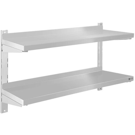 Royal Catering Etagère Murale Double Rangement 2 Niveaux Fixations 80X30Cm Inox