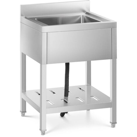 Royal Catering – Évier 1 bac en acier inoxydable 400 x 400 x 255 mm – Rebord de protection murale – Pieds réglables 10 mm – Pour cuisines professionnelles