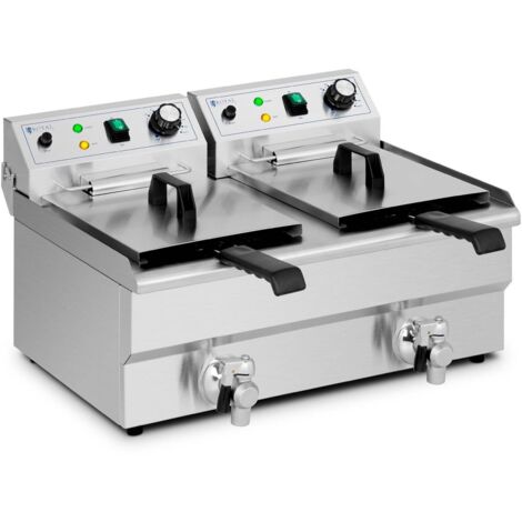 Royal Catering – Friteuse professionnelle 2 cuves 11l – Puissance 6000 W – Température jusqu'à 200 °C – Acier inoxydable pour nettoyage facile