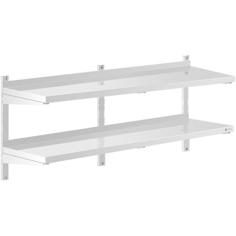 Royal Catering - Mensola In Acciaio Inox Doppia Per Cucina 2 Ripiani Scaffale a Parete 140 x 40cm