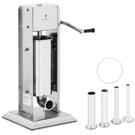 Royal Catering – Poussoir à saucisses vertical manuel 5 l – Acier inoxydable durable – 4 tubes de remplissage 16/22/32/38 mm – Mécanisme à deux vitesses