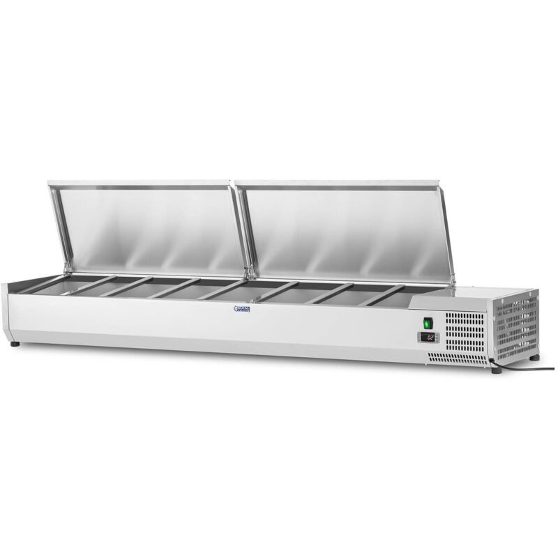 Image of Vetrina Refrigerata 9 Contenitori Gn 1/3 200 x 39 Cm Coperchio Acciaio Inox 76 l