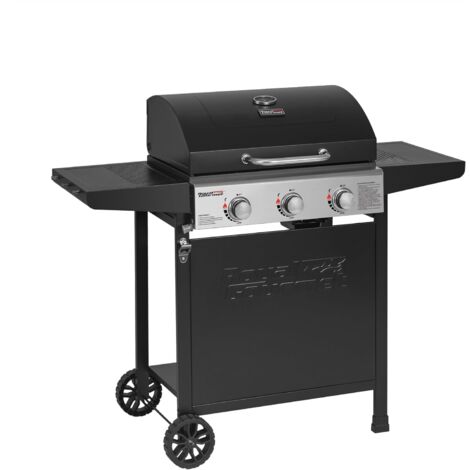 Royal Gourmet – Barbecue à gaz 3 brûleurs 9kW – Grilles en émaillé – Thermomètre intégré – Tables latérales pour rangement – Roues PE pour déplacement facile
