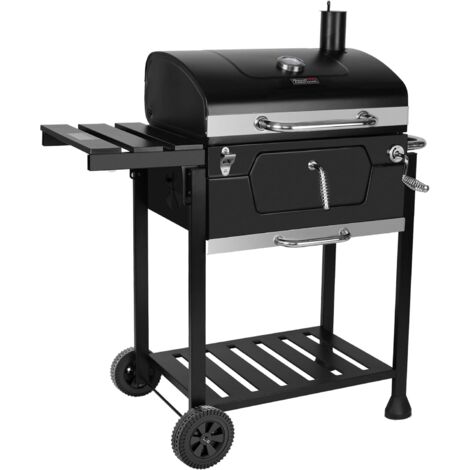 Royal Gourmet – Barbecue charbon sur chariot 100 x 64,5 cm – Couvercle avec thermomètre – Hauteur réglable – Cendrier extractible – Espace de travail pliable
