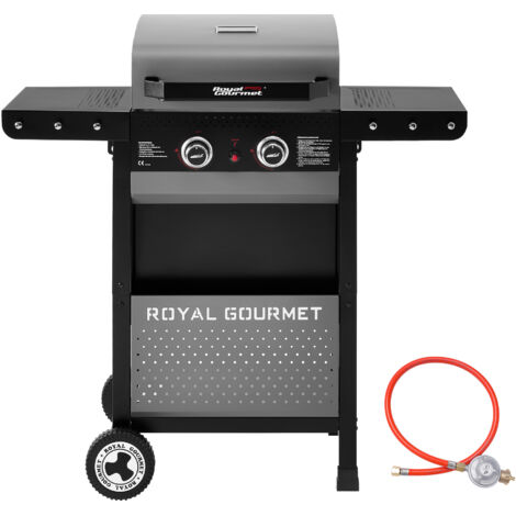 Royal Gourmet GL2001 2-Brenner Gasgrill, Grillwagen mit zwei 2,5 kW-Brennern, klappbaren Seitenablagen, Ablagekorb, Haken, Thermometer und Piezozündung, Gasgrill für Balkon, Terrasse, Garten und Campi