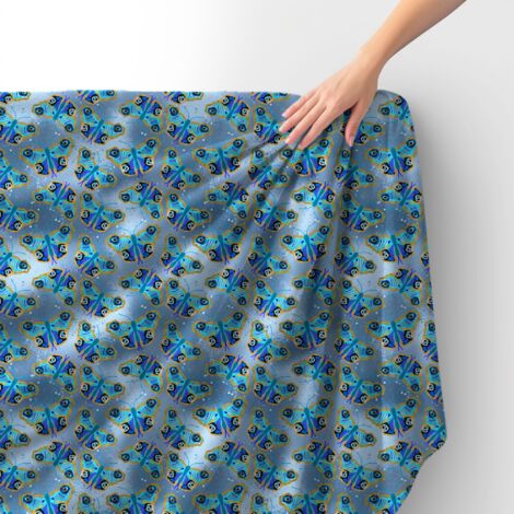 Royal Samt Stoff Polyester Zum Nähen - Motiv blaue Schmetterlinge