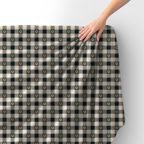 Royal Samt Stoff Polyester Zum Nähen - Motiv Blume auf kariertem Muster