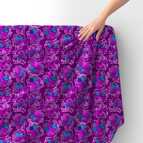 Royal Samt Stoff Polyester Zum Nähen - Motiv Blumen auf einem lila