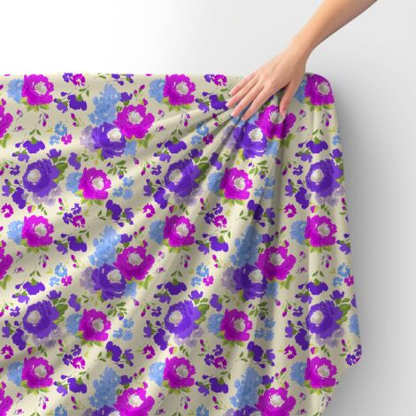 Royal Samt Stoff Polyester Zum Nähen - Motiv gemalte Blumen 5