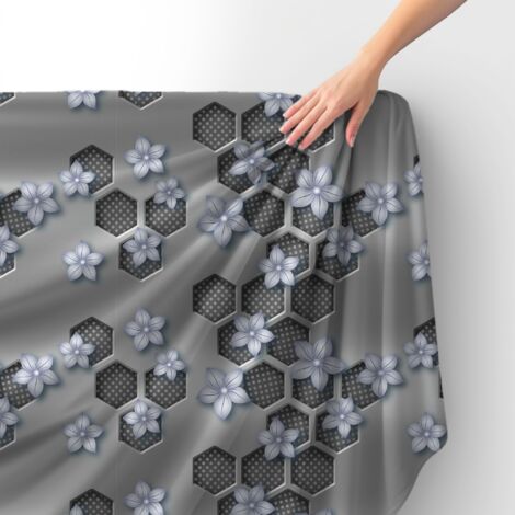 Royal Samt Stoff Polyester Zum Nähen - Motiv Graue Blumen