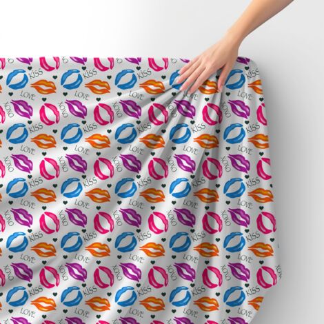 Royal Samt Stoff Polyester Zum Nähen - Motiv Lippen mit Inschriften