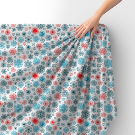 Royal Samt Stoff Polyester Zum Nähen - Motiv rote und blaue Schneeflocken