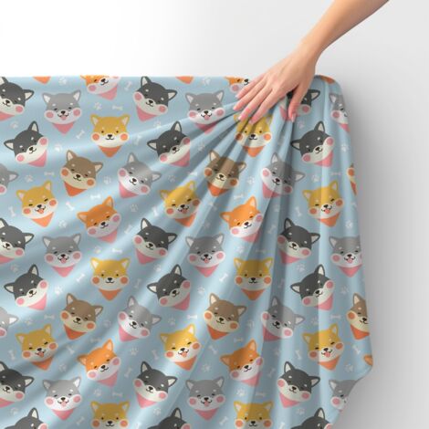 Royal Samt Stoff Polyester Zum Nähen - Motiv Shiba-Inu-Hund