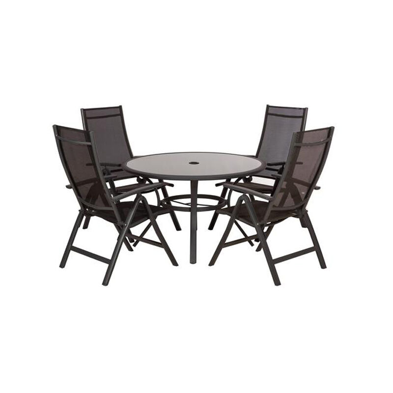 Sorrento 4 Seater Round Dining Recliner Set - Aluminium & Textylene - H71 x W120 x L120 cm - Black