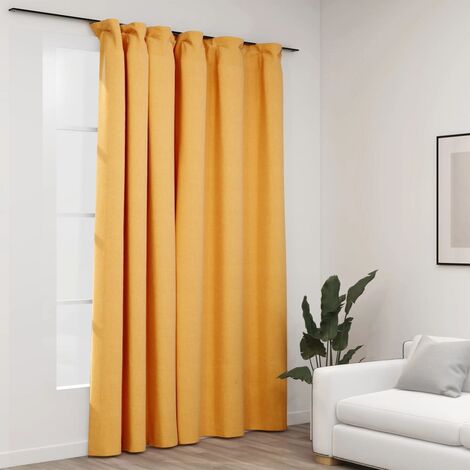 RHAFAYRE Set of 2 Shiny Yellow Voile Sheer Curtains in Linen