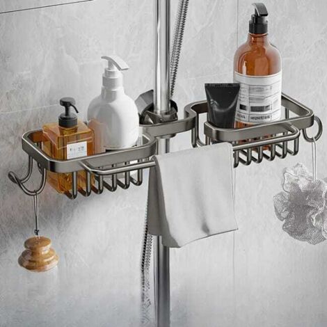 royaluxe - 1 support de rangement de salle de bain, sans perforation, en aluminium peu encombrant, support de rangement pour barre de douche