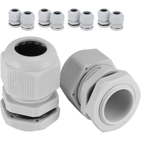 royaluxe -10 Pièces Presse-étoupe M25, 13-18 mm Passe-câble réglable Étanche IP68 Entrée de câble métrique en plastique pour boîte de jonction de jardin extérieur, Gris