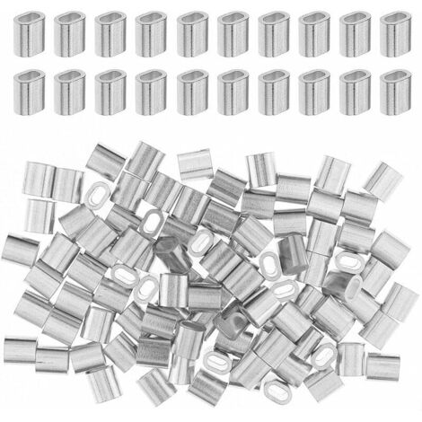 royaluxe - 100 Pièces Manchons en Aluminium Clips, Ferrules en Aluminium de Câble Métallique, Ovales Manchons de Presse en Aluminium pour Câble 2 MM ( Argenté )