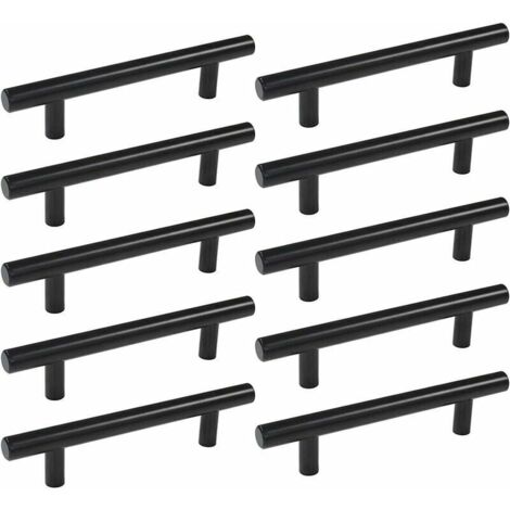 royaluxe - 10pcs 160 mm Noir En Acier Inoxydable Porte De Cuisine Cabinet T Bar Handle