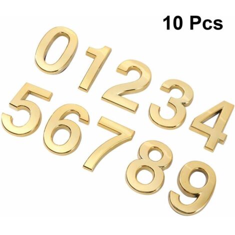 royaluxe - 10pcs Numéro de métal stéréoscopique Numéro de Plaque Moderne Maison Adresse de l'hôtel Hôtel Chiffres Plaque d'autocollant Signe (0-9, gold)