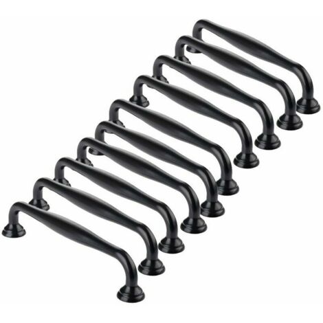 royaluxe - 10pcs Poignée de Porte Noir Bâton Cuisine Armoire Tiroir Chambre Tirer Entraxe 96mm