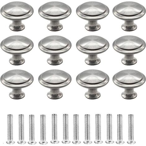 royaluxe - 12 PCS Boutons Rond de Portes de Placards Meuble,Poignée Tiroir Champignon Forme En Acier Inoxydable Brossé pour Cuisine Placard Commode (Argent )