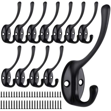 royaluxe - 12 Pièces Patère Murale, Rétro Crochet Porte Manteau Métal, Vintage Noir Crochets Mural Muraux Double Manteaux Patères Coat Hooks pour Salle de Bain