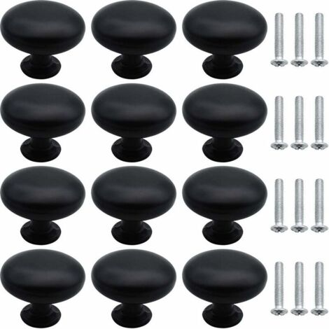 royaluxe - 12 Pièces Tiroir de Porte Poignée Métal Massif Bouton de Meubles avec Vis Tiroir Ouverture Boutons pour Placard Amoire Cuisine Boîte à Chaussures Mettre la Table Garde-Robe  Noir