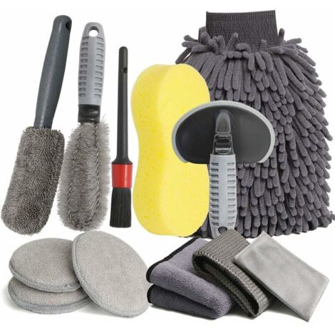 royaluxe - 12PCS, Professionnel Microfibre Lavage Voiture Nettoyer Kit, Brosse de Roue et de Jante, Chiffons de Nettoyage Gants de Lavage, éponge