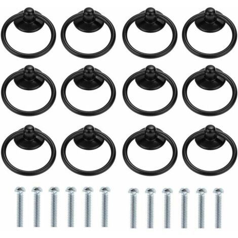 royaluxe - 12PCS Vintage Cabinet Ring Knobs Round Antique Drawer Pulls Handle for Door Placard Drop Dresser Single Hole (Black),