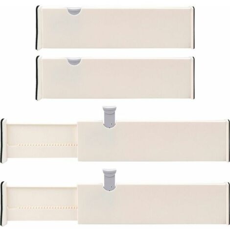 royaluxe - 2 Pcs Séparateur de Tiroir Extensible, Separateur Tiroirs en Plastique Modulable (27.5-43.5 cm), Organisateurs de Tiroir Réglables pour Bureau, Cuisine,Salle de Bain, Chambre à Coucher(Blan