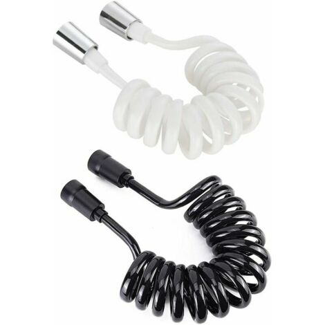 royaluxe -2 Pièces Flexible de Douche, 2 m Tuyau de Douche Flexible Télescopique, avec Bouchon en Cuivre, Flexible Rétractable pour Douchette, WC et Bidet Blanc(noir, blanc)