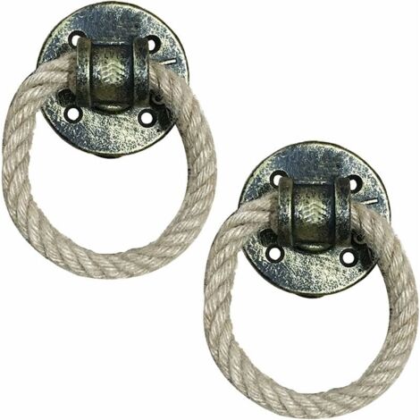 royaluxe - 2 pièces Poignée en fer forgé de corde de chanvre vintage poignées de porte en bois Boutons de d'armoire Poignet de porte coulissante,tiroir anneau de traction (Golden bronze)